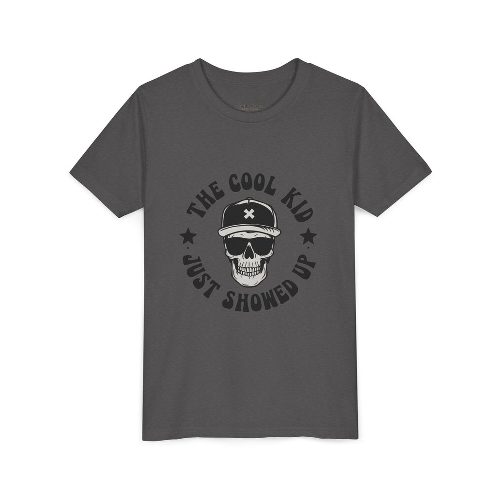 Youth Tee — "The Cool Kid Just Showed Up" Skull Graphic