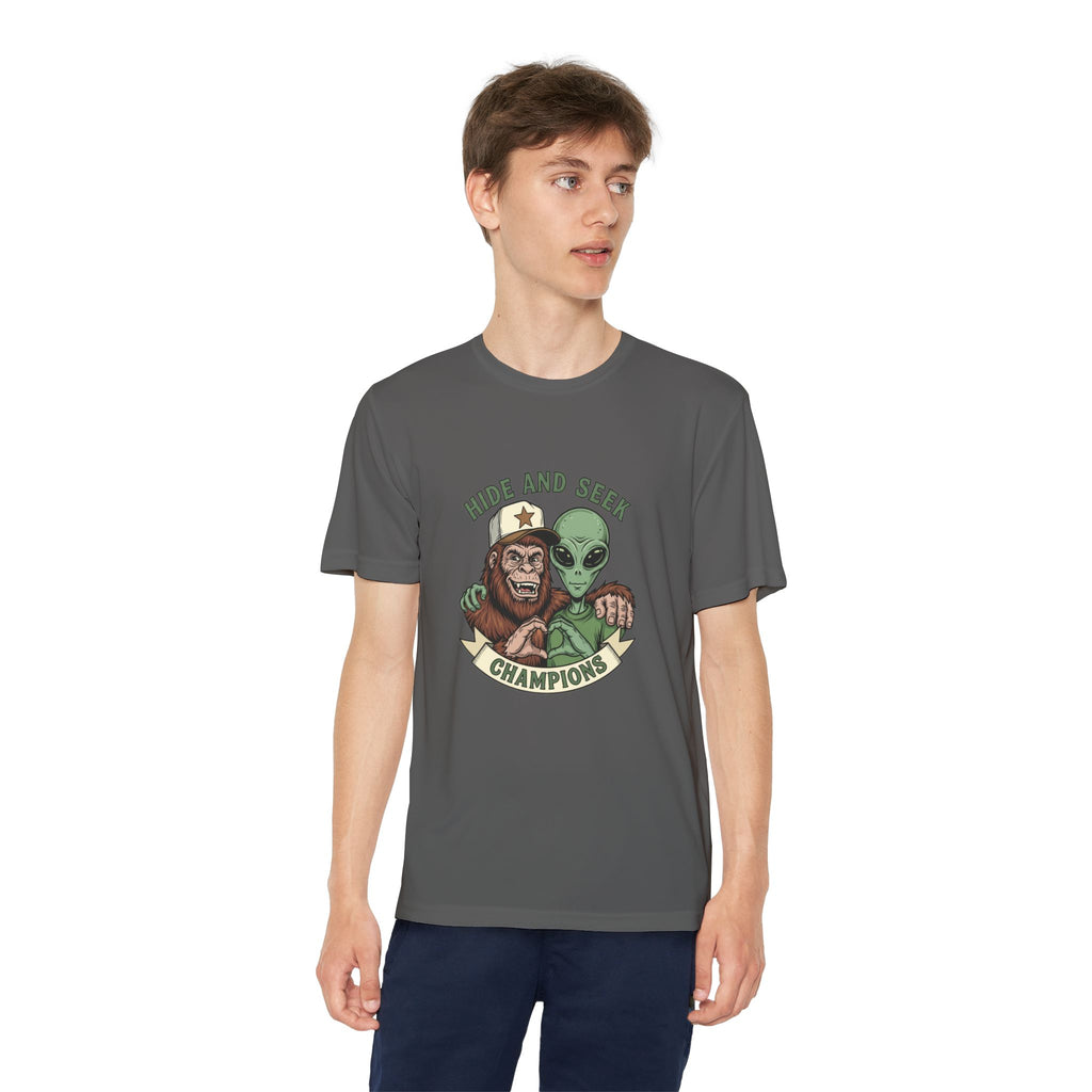 Youth Tee — "Hide and Seek Champions" Ape & Alien Graphic