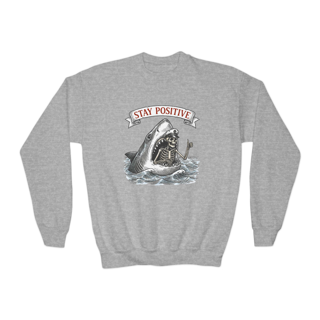 Youth — 'Stay Positive' Shark Graphic Crewneck