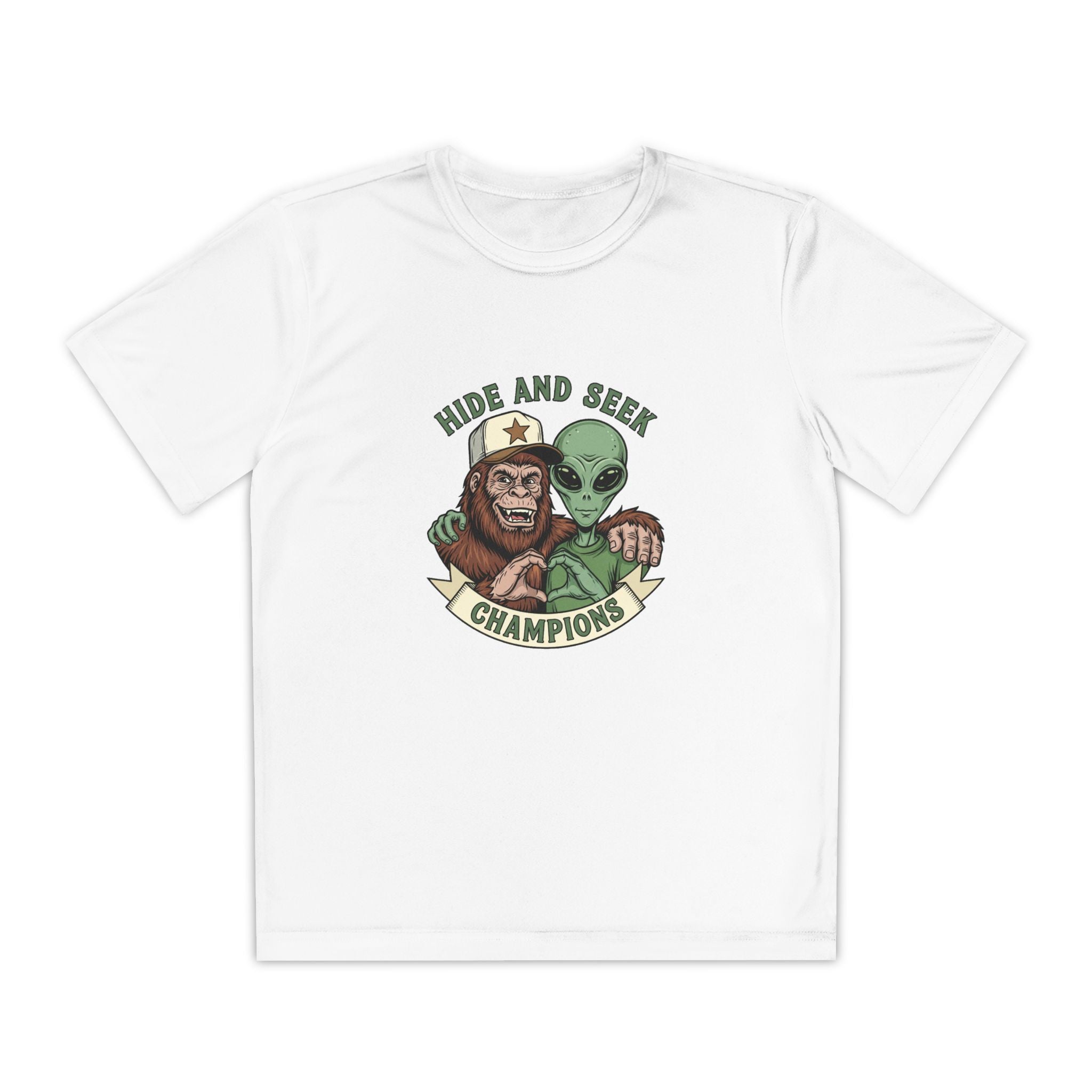 Youth Tee — "Hide and Seek Champions" Ape & Alien Graphic
