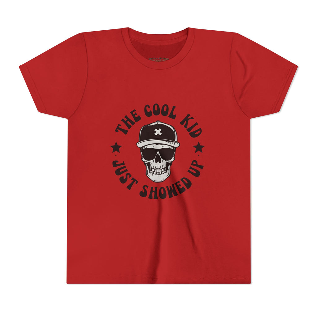Youth Tee — "The Cool Kid Just Showed Up" Skull Graphic