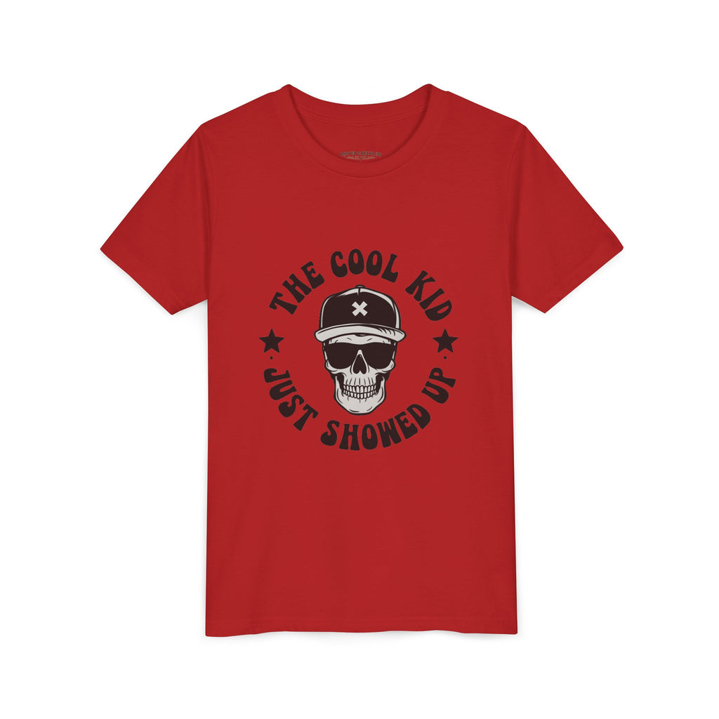 Youth Tee — "The Cool Kid Just Showed Up" Skull Graphic