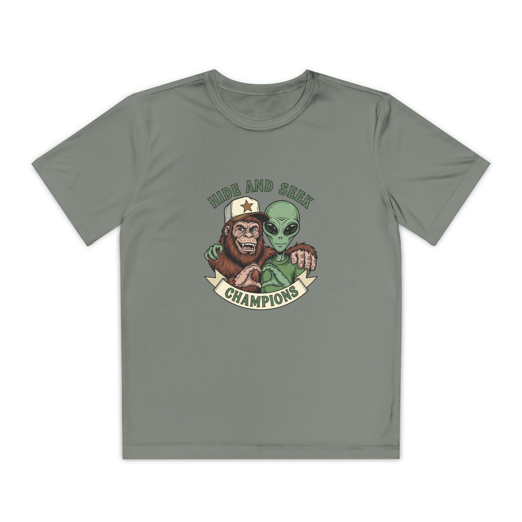 Youth Tee — "Hide and Seek Champions" Ape & Alien Graphic