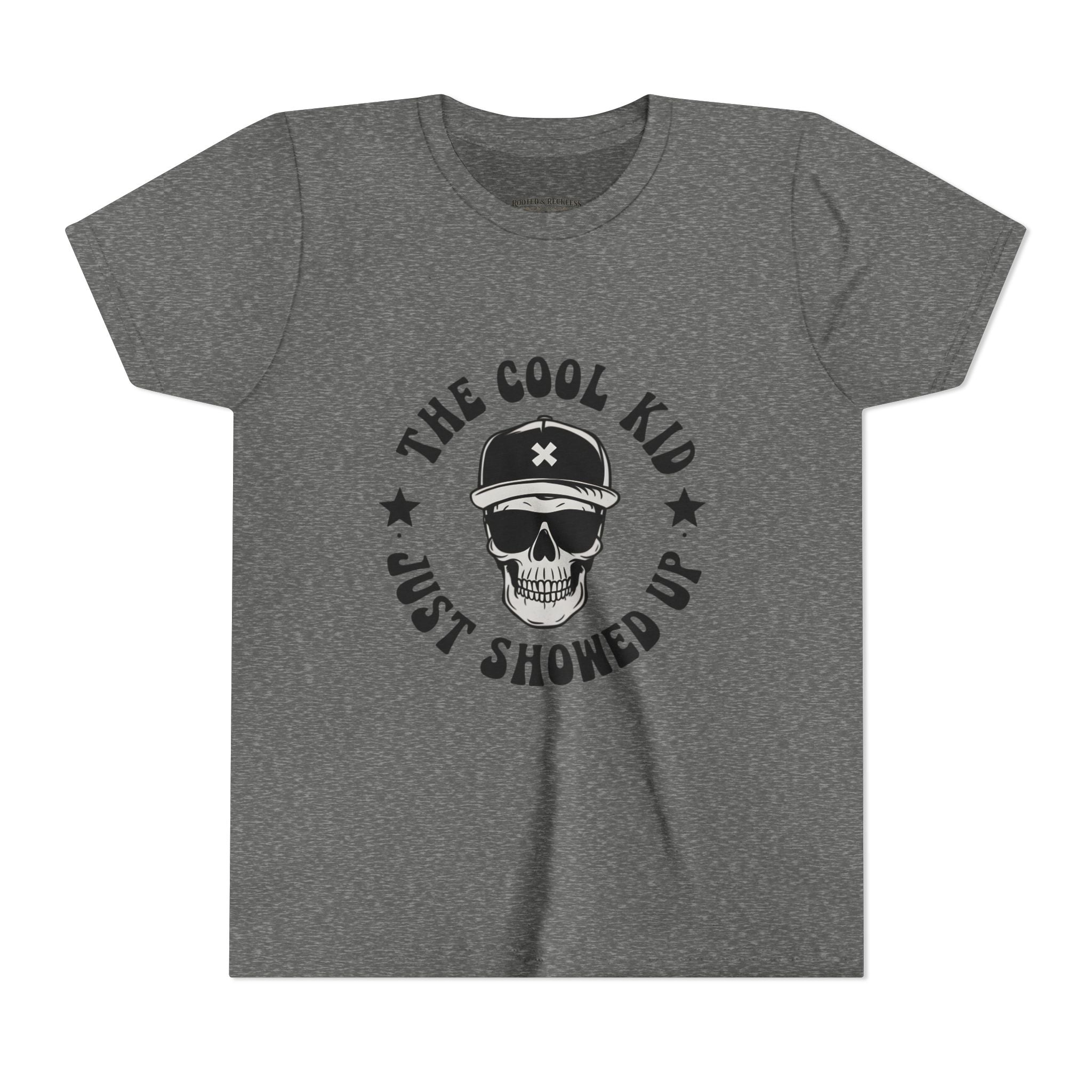Youth Tee — "The Cool Kid Just Showed Up" Skull Graphic