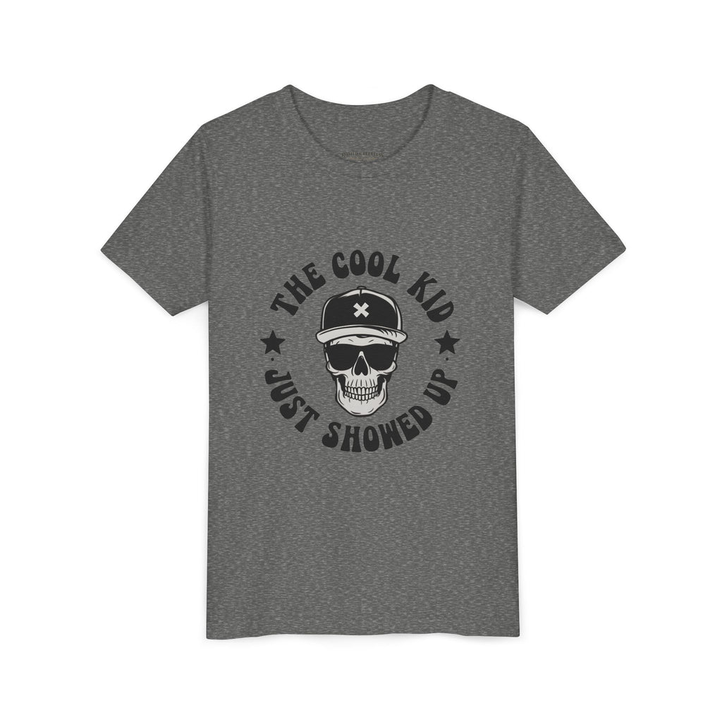 Youth Tee — "The Cool Kid Just Showed Up" Skull Graphic