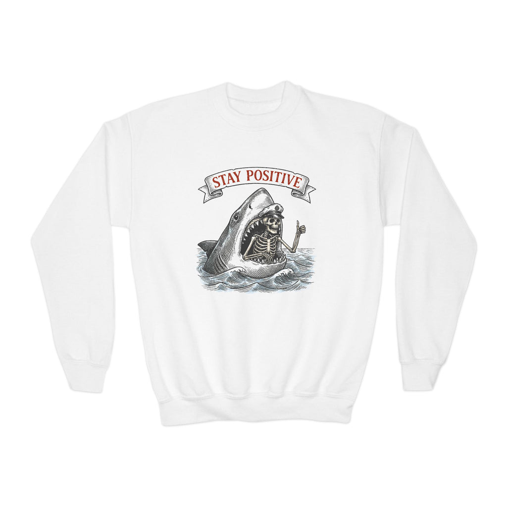 Youth — 'Stay Positive' Shark Graphic Crewneck