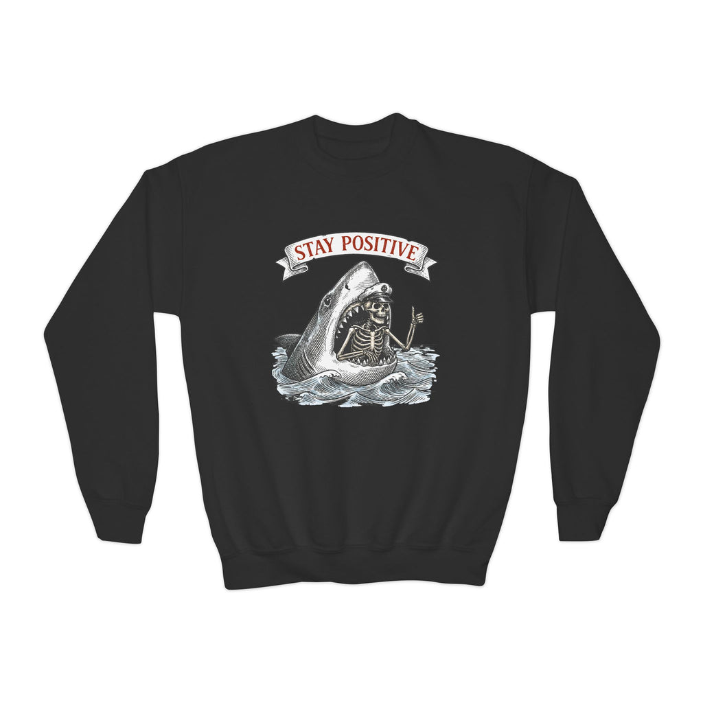 Youth — 'Stay Positive' Shark Graphic Crewneck