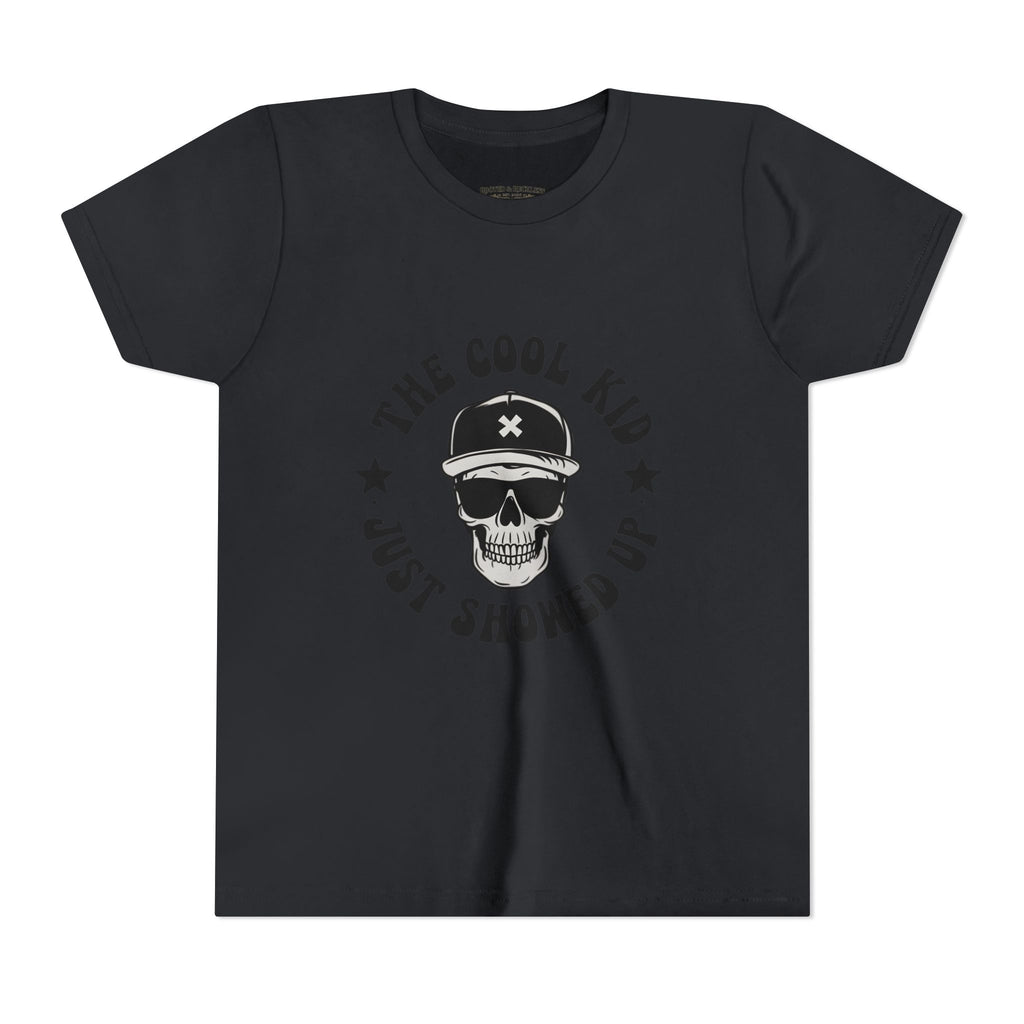 Youth Tee — "The Cool Kid Just Showed Up" Skull Graphic