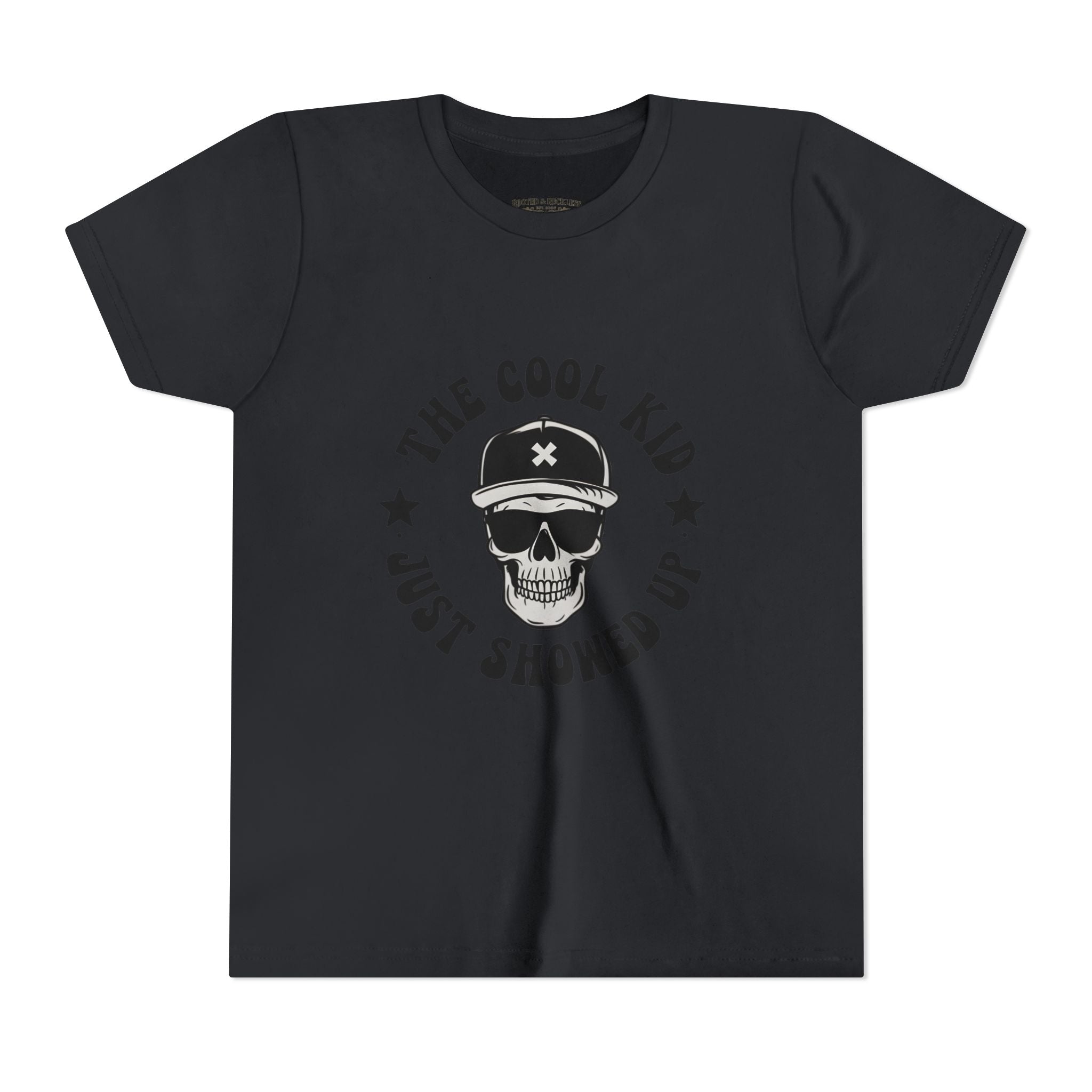 Youth Tee — "The Cool Kid Just Showed Up" Skull Graphic
