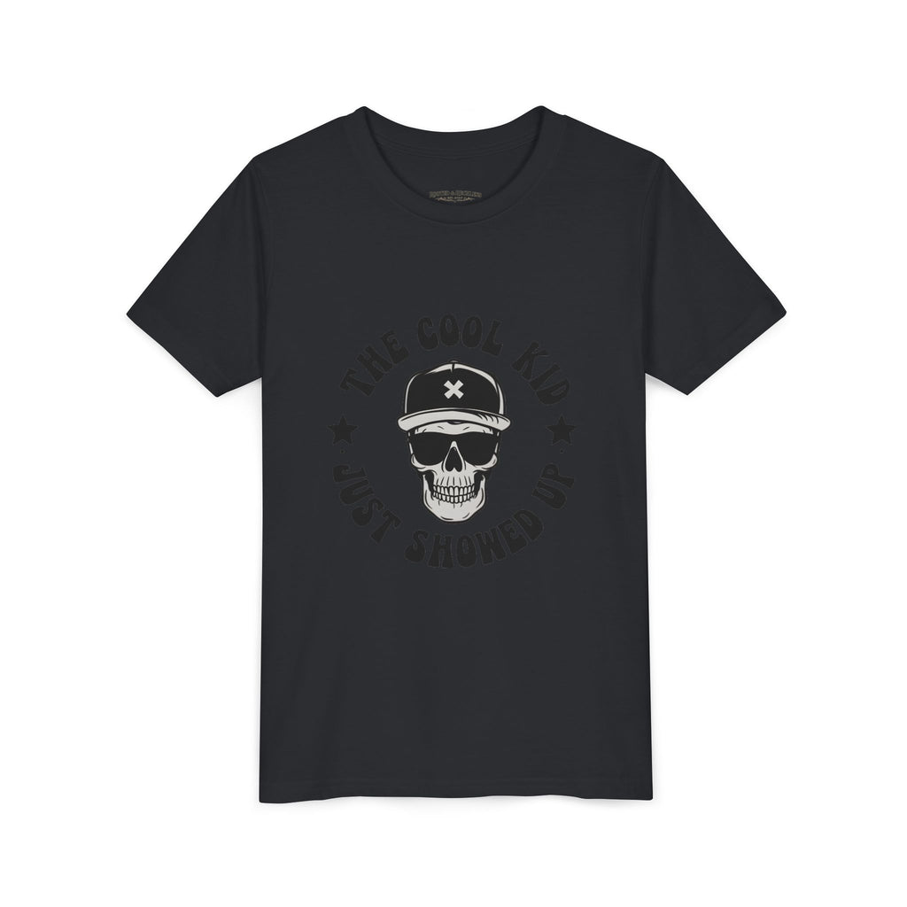 Youth Tee — "The Cool Kid Just Showed Up" Skull Graphic