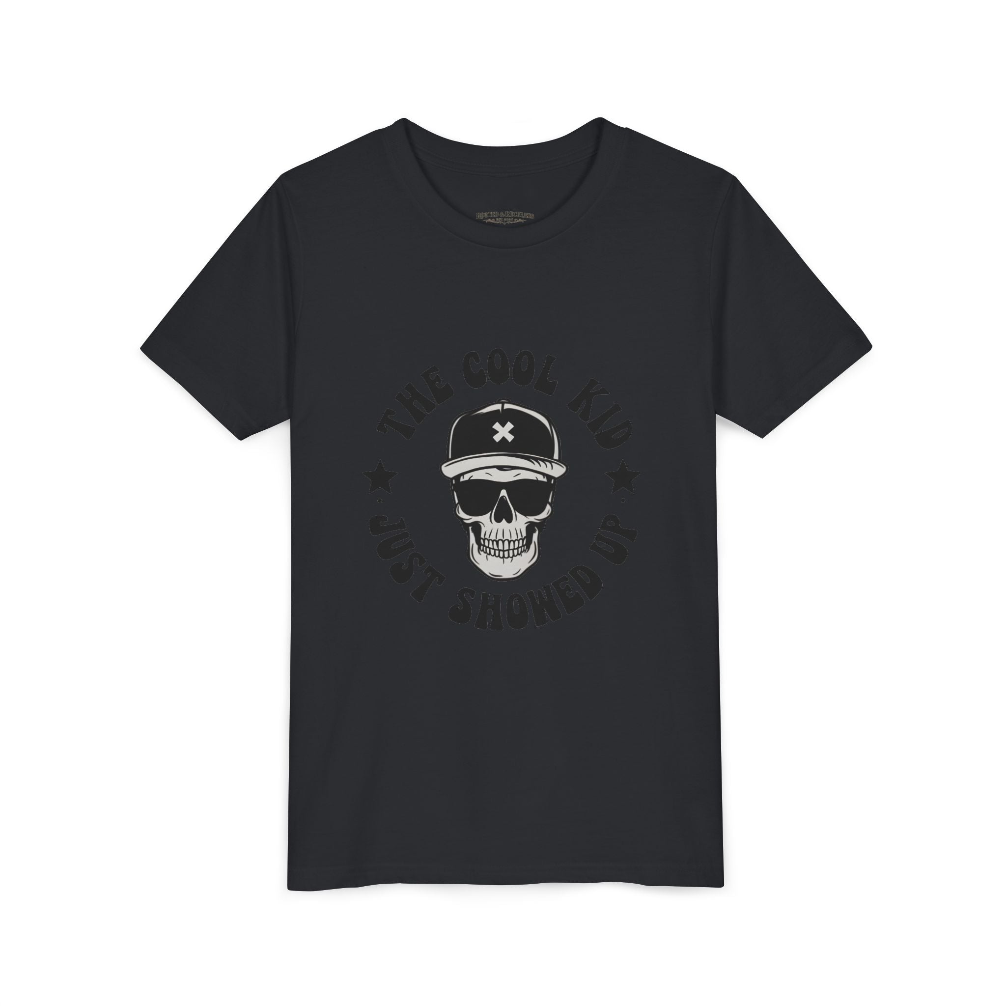Youth Tee — "The Cool Kid Just Showed Up" Skull Graphic
