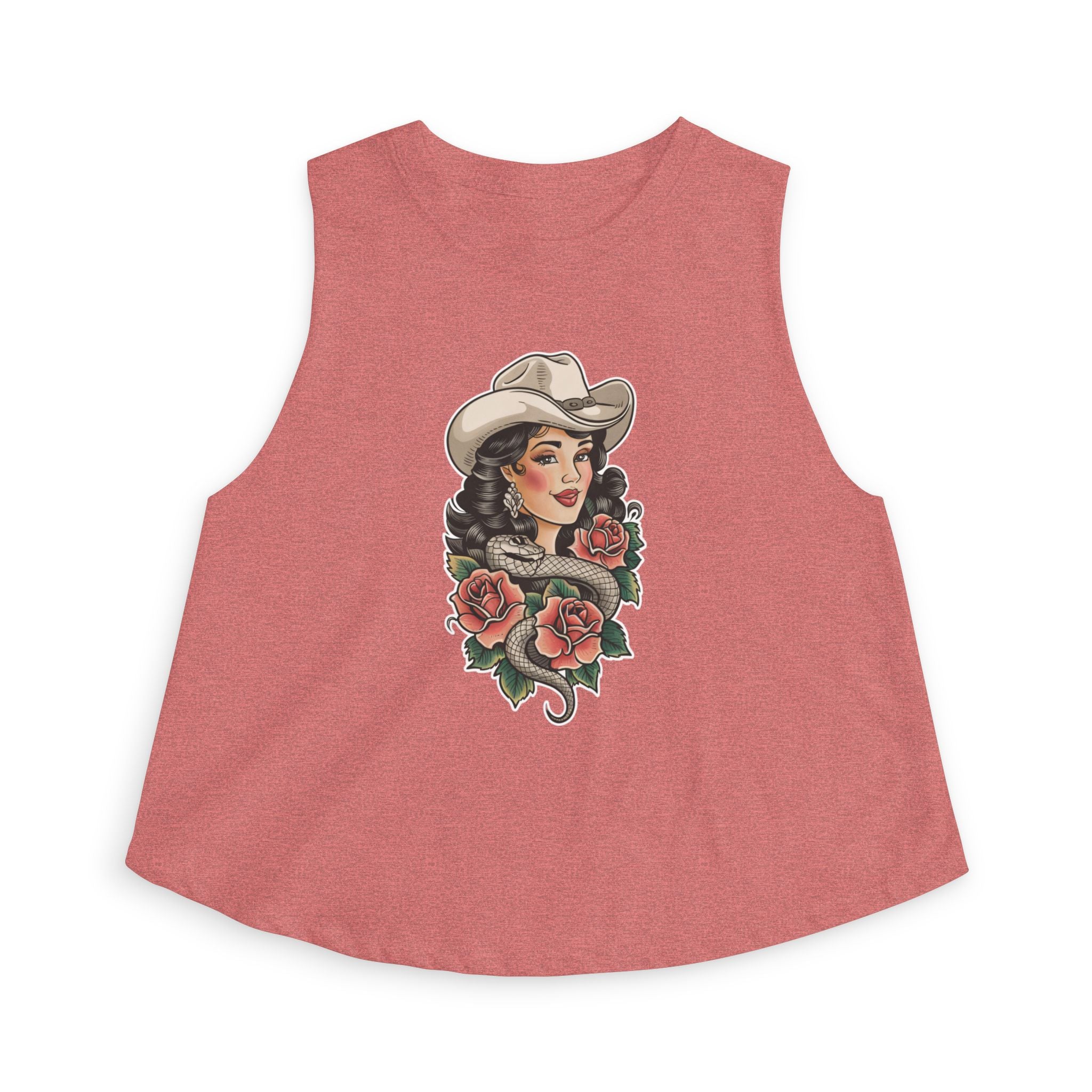 Cowgirl Portrait Crop Top — Retro Western Woman with Roses